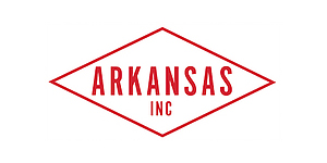 Logo of Arkansas Inc, featuring the word 'ARKANSAS' in bold red letters within a red diamond shape, with 'INC' below it.